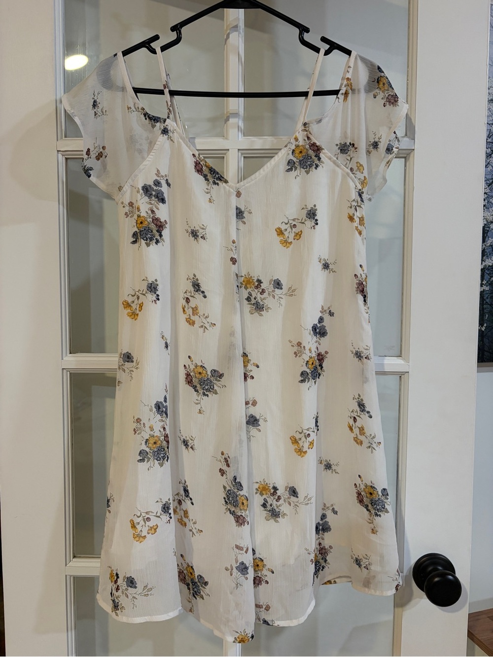 Abercrombie & Fitch White Floral Mini Dress Cottagecore Boho Cold Shoulder Small